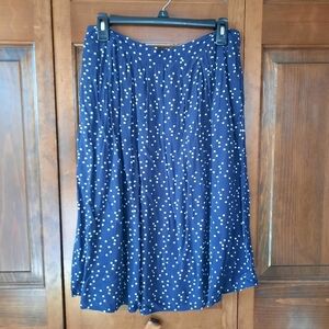 Forever 21 Navy Blue White Polka Dot Print A-line Flowy Midi Skirt Size Large